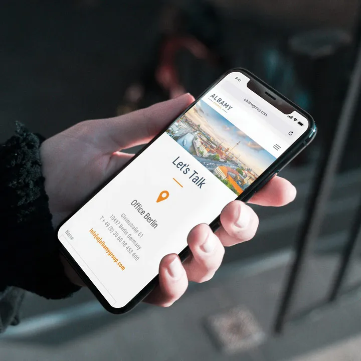 Albamy group contact page tablet mockup