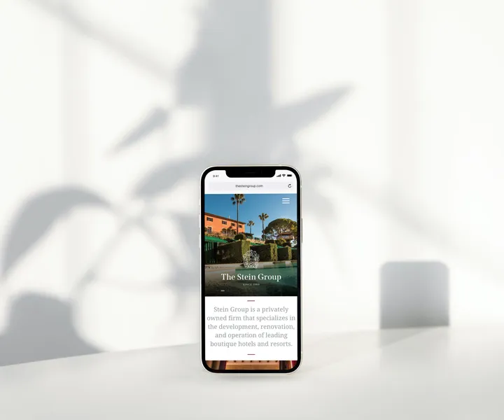 The stein group homepage iphone standing mockup
